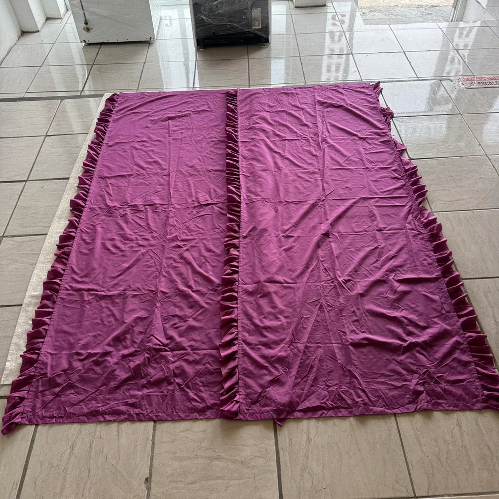 2pc VCNY Home Amber Purple Ruffled Curtain Panel Pair 38x95 Solid Window Drapes